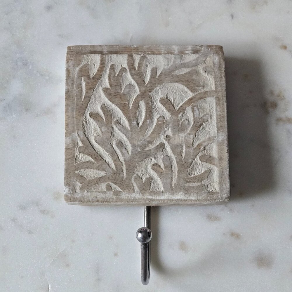 Handmade in India wood block with hook